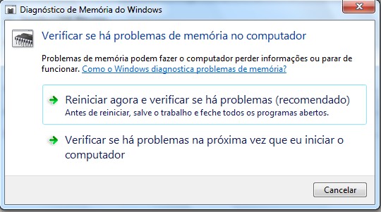 Diagnostico de Memória RAM do Windows